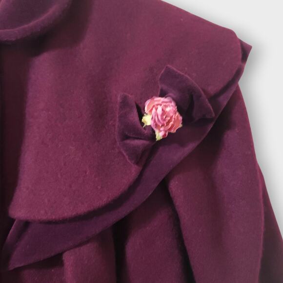 Vtg Rothschild Girl Wool Victorian Capelet Coat Wine Purple Sz 4T Holiday Church - Picture 3 of 16